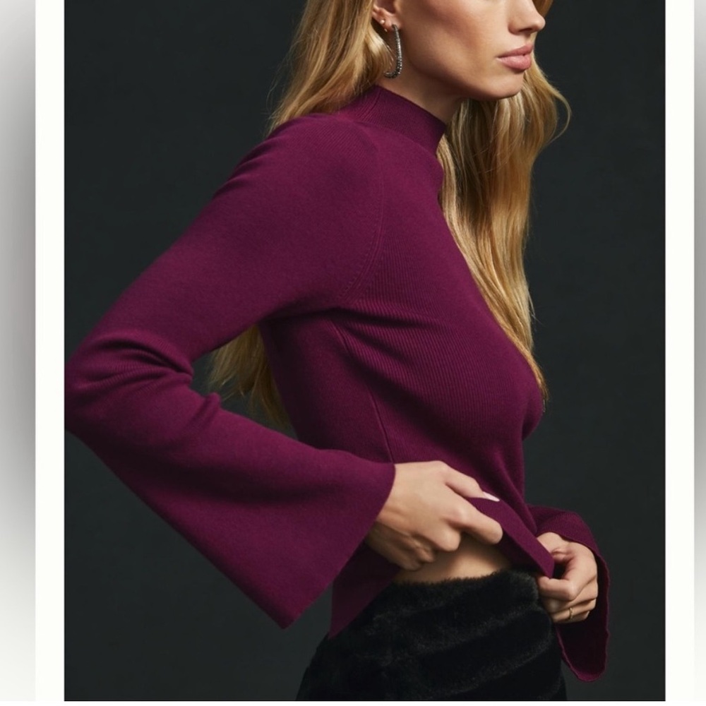 Maeve Anthropologie The Arlowe Bell-Sleeve Sweater Plum